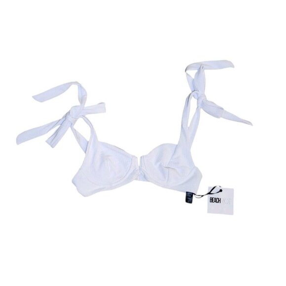 Beach Riot Blair Ribbed Underwire Tie Shoulder Bikini Top White Size Large - Picture 1 of 4
